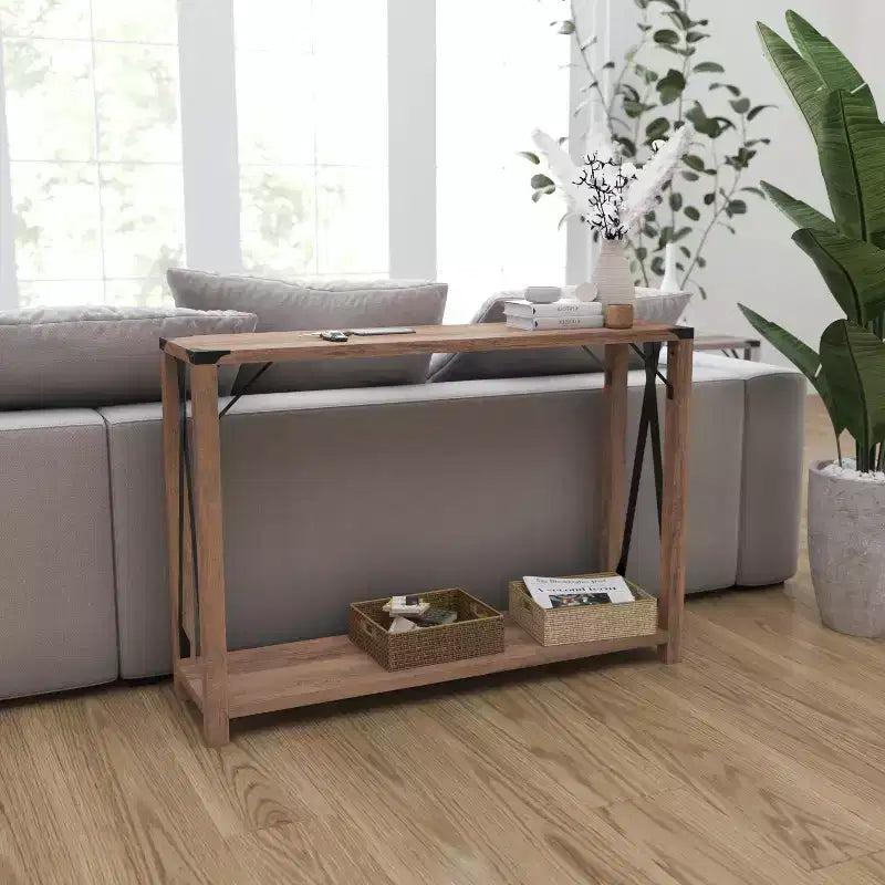 Consolle stile fattoria in rovere rustico/grigio lavato, 2 colori, 1 persona