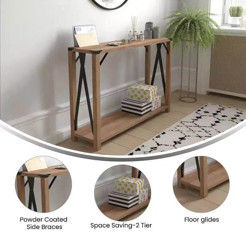 Consolle stile fattoria in rovere rustico/grigio lavato, 2 colori, 1 persona
