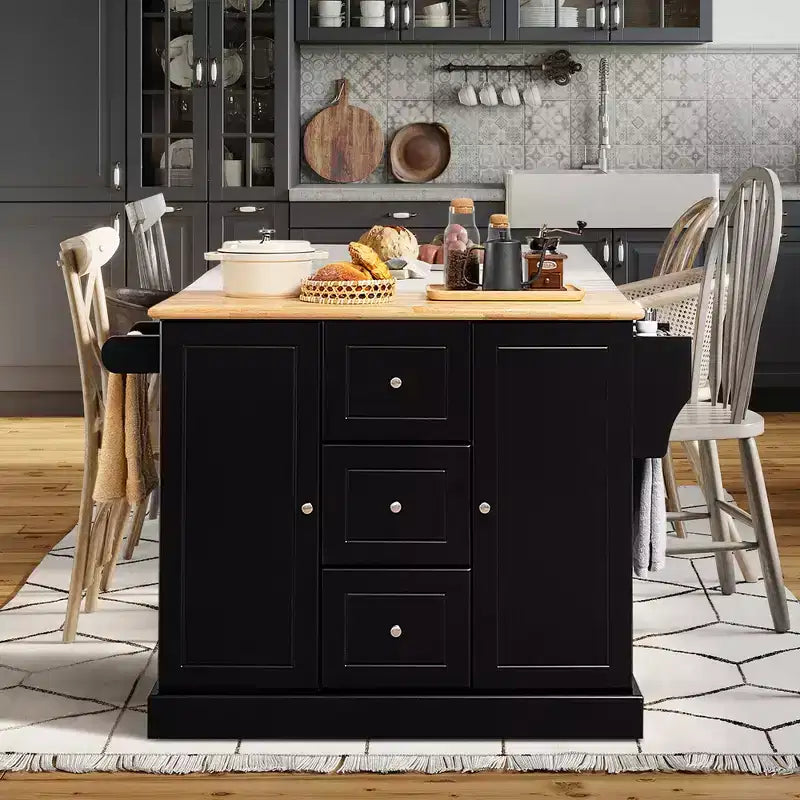 Carrello da cucina su ruote bianco/nero con cassetti, armadietti e portaspezie, per 1