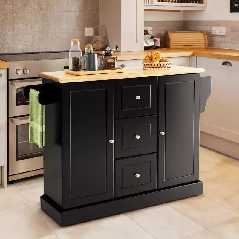 Carrello da cucina su ruote bianco/nero con cassetti, armadietti e portaspezie, per 1