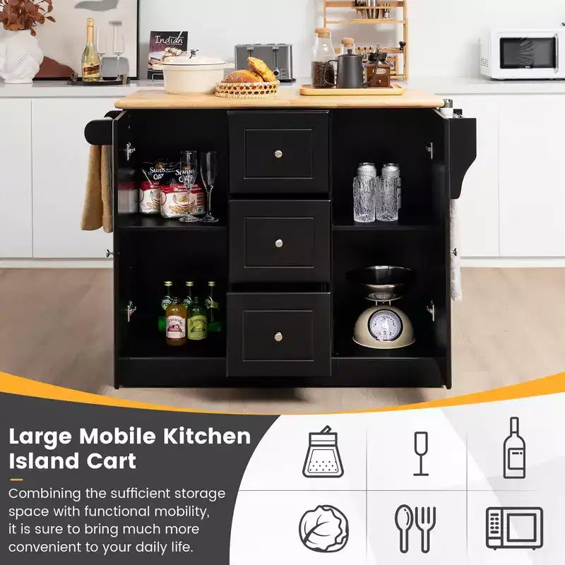 Carrello da cucina su ruote bianco/nero con cassetti, armadietti e portaspezie, per 1