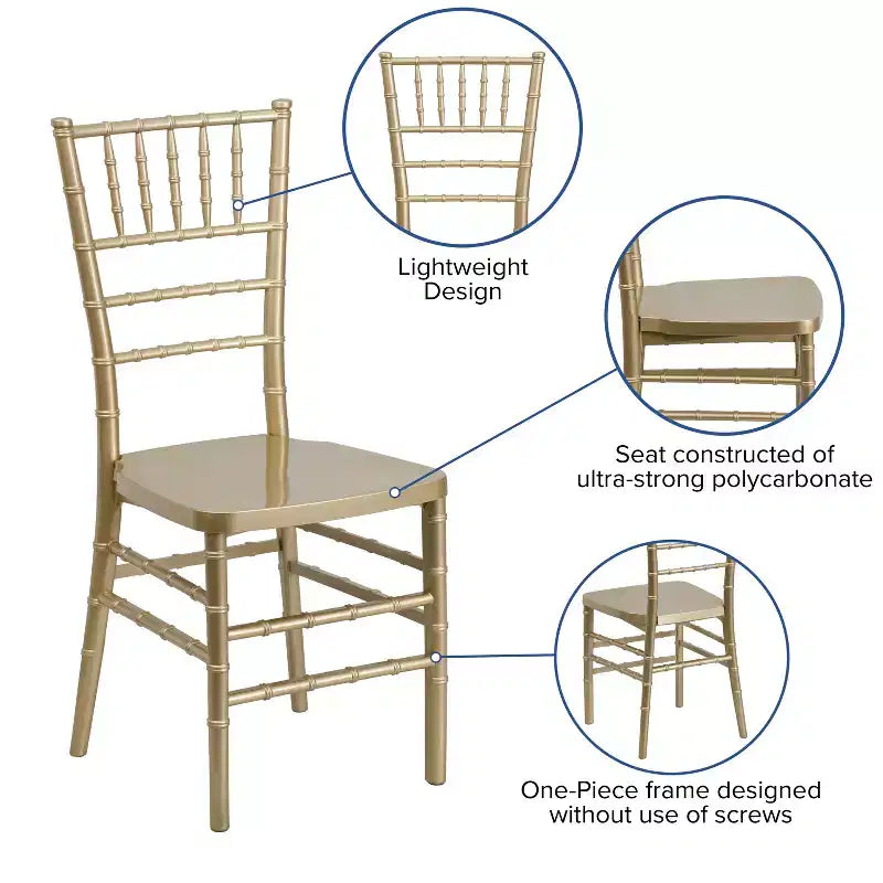 Sedia Chiavari impilabile in resina – Nero / Champagne / Oro / Mogano / Peltro / Argento / Bianco, Set da 2