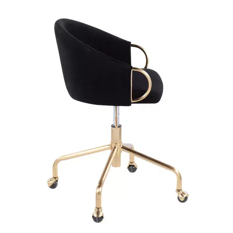 Sedia da ufficio in velluto nero/crema/argento, girevole, a seduta singola
