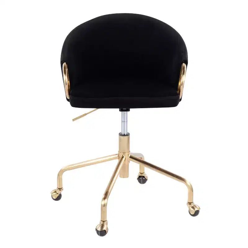 Sedia da ufficio in velluto nero/crema/argento, girevole, a seduta singola