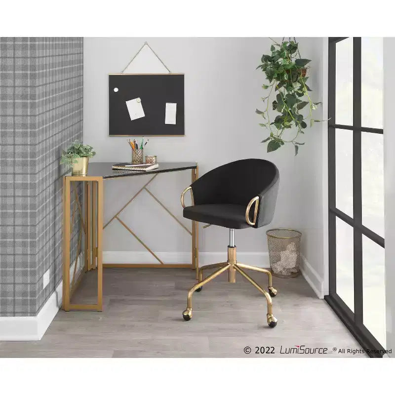 Sedia da ufficio in velluto nero/crema/argento, girevole, a seduta singola