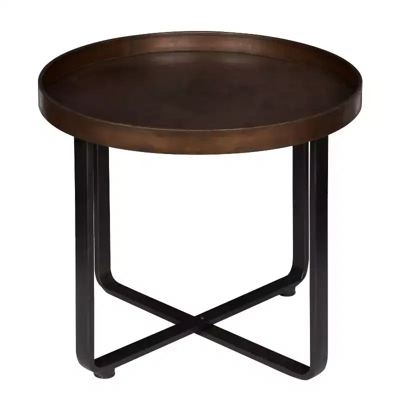 Tavolino rotondo in metallo e legno color bronzo/naturale, per 1 persona