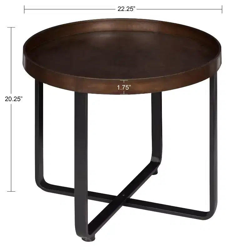 Tavolino rotondo in metallo e legno color bronzo/naturale, per 1 persona
