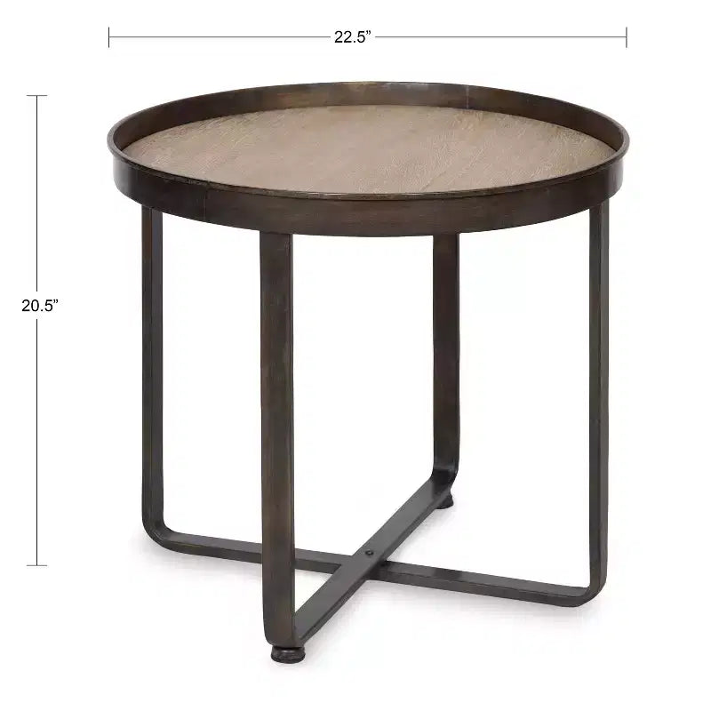 Tavolino rotondo in metallo e legno color bronzo/naturale, per 1 persona