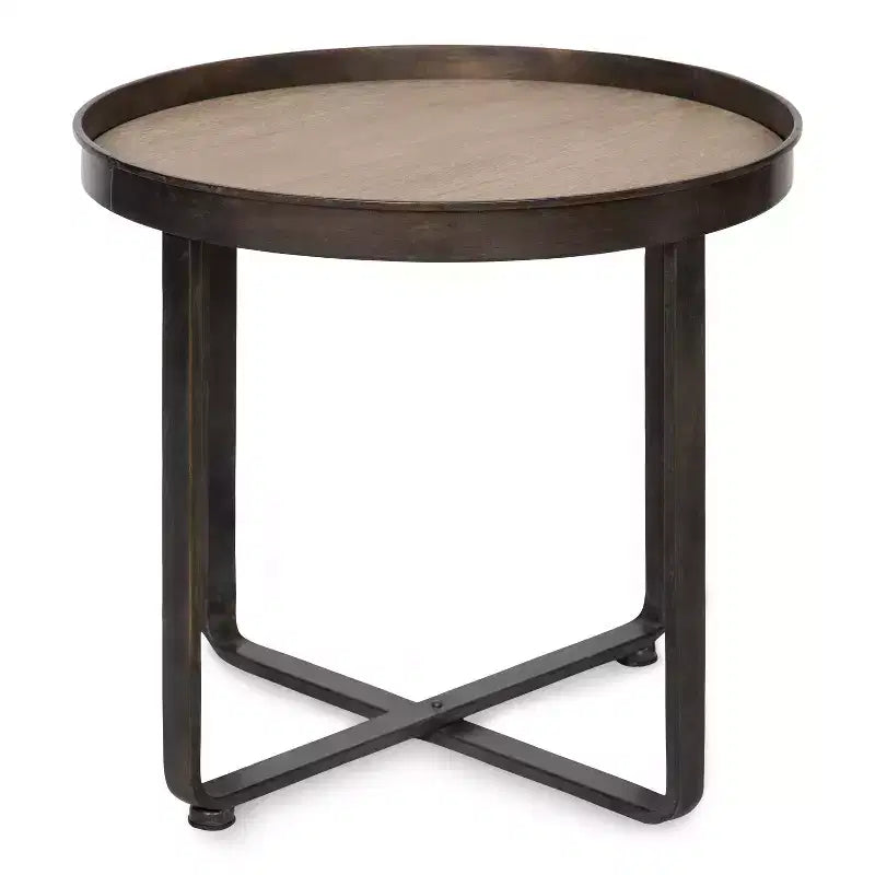Tavolino rotondo in metallo e legno color bronzo/naturale, per 1 persona