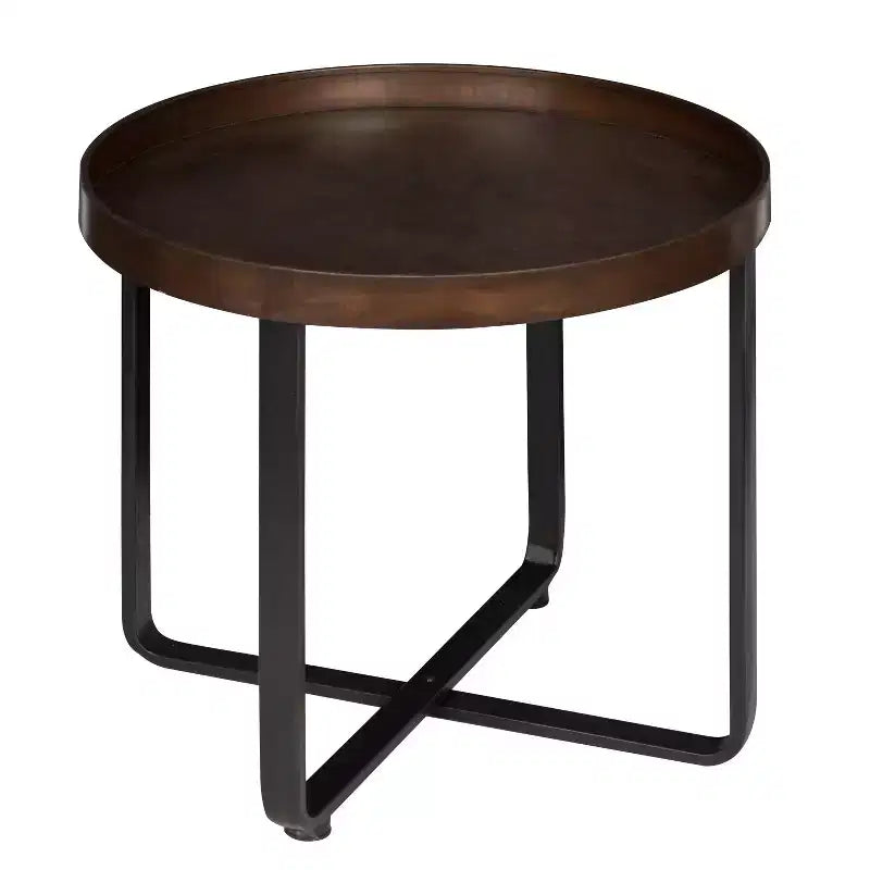 Tavolino rotondo in metallo e legno color bronzo/naturale, per 1 persona