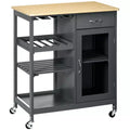 HOMCOM Utility Kitchen Cart, Rolling Kitchen Island Storage Trolley with Rack, Shelves, Drawer and Cabinet