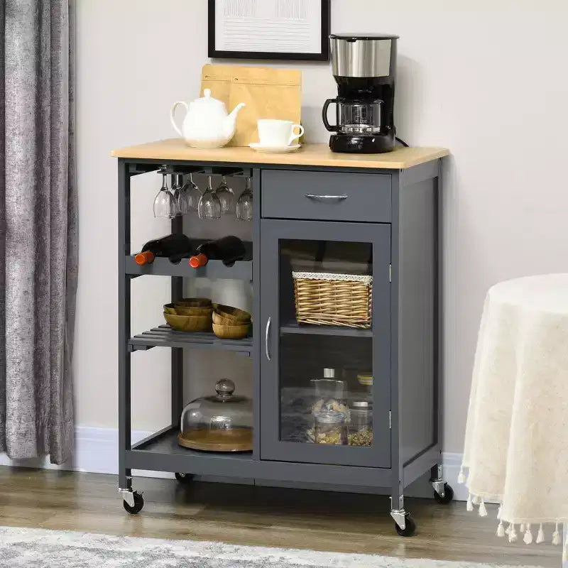 Carrello da Cucina Bianco con Ruote, Cassetto, Armadietto e Ripiani, per 1 Persona