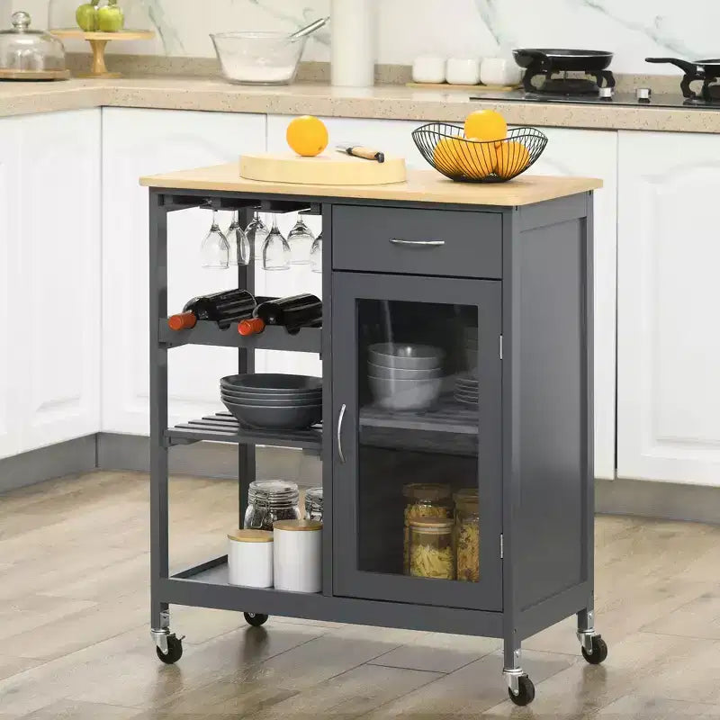 Carrello da Cucina Bianco con Ruote, Cassetto, Armadietto e Ripiani, per 1 Persona
