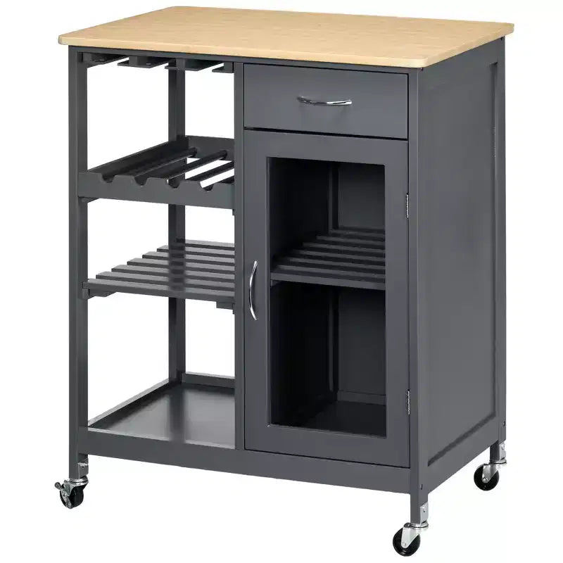 Carrello da Cucina Bianco con Ruote, Cassetto, Armadietto e Ripiani, per 1 Persona
