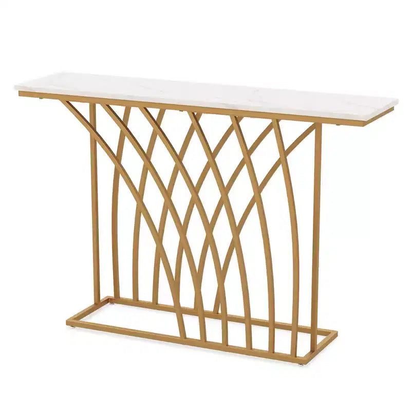 Consolle geometrica bianca e oro, 1 pezzo