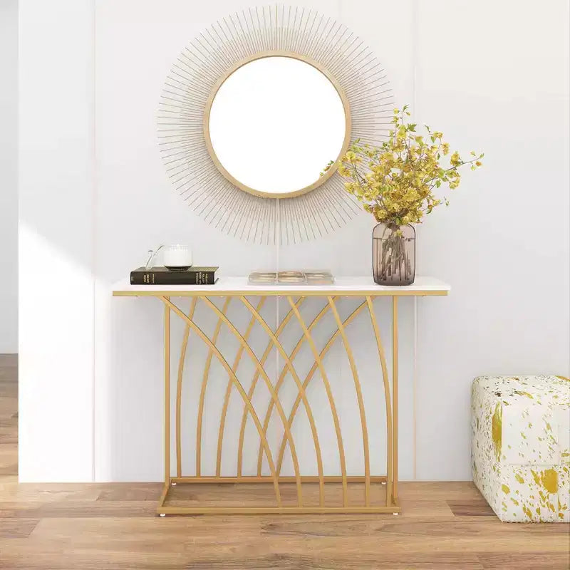 Consolle geometrica bianca e oro, 1 pezzo