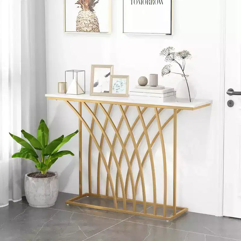 Consolle geometrica bianca e oro, 1 pezzo