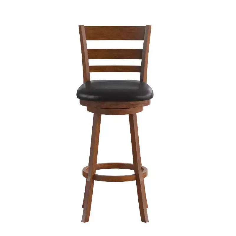 Sgabello da bar girevole con schienale a pioli in vinile nero/legno di quercia anticato per 1 persona