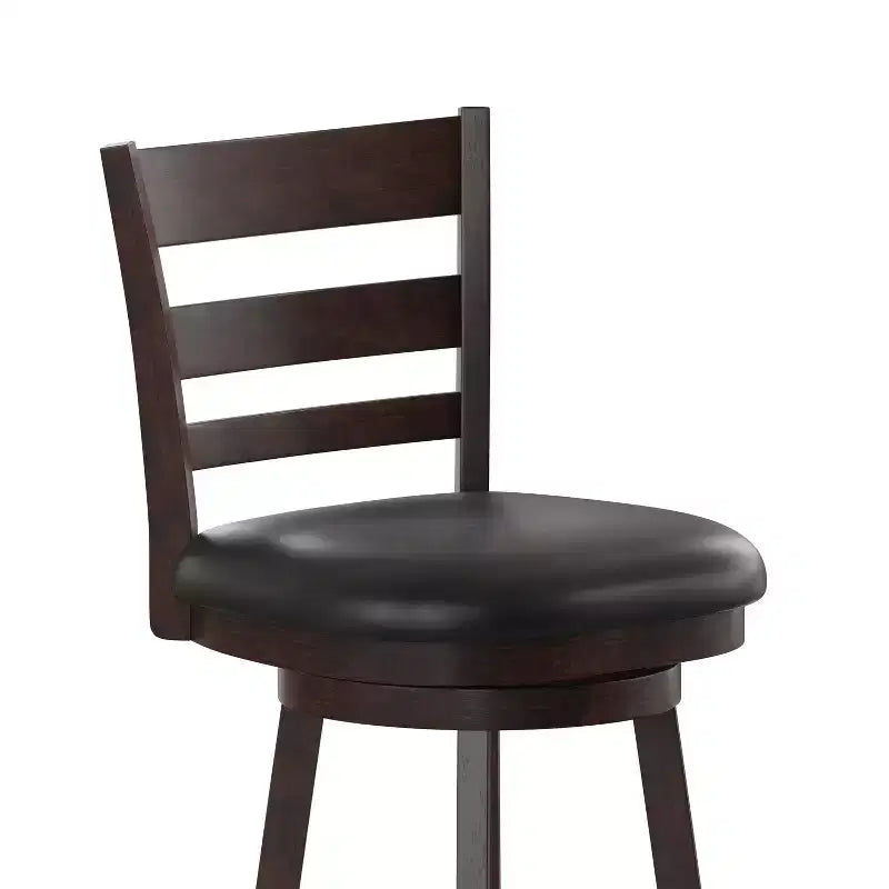 Sgabello da bar girevole con schienale a pioli in vinile nero/legno di quercia anticato per 1 persona