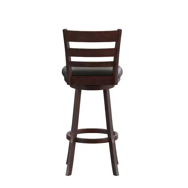 Sgabello da bar girevole con schienale a pioli in vinile nero/legno di quercia anticato per 1 persona