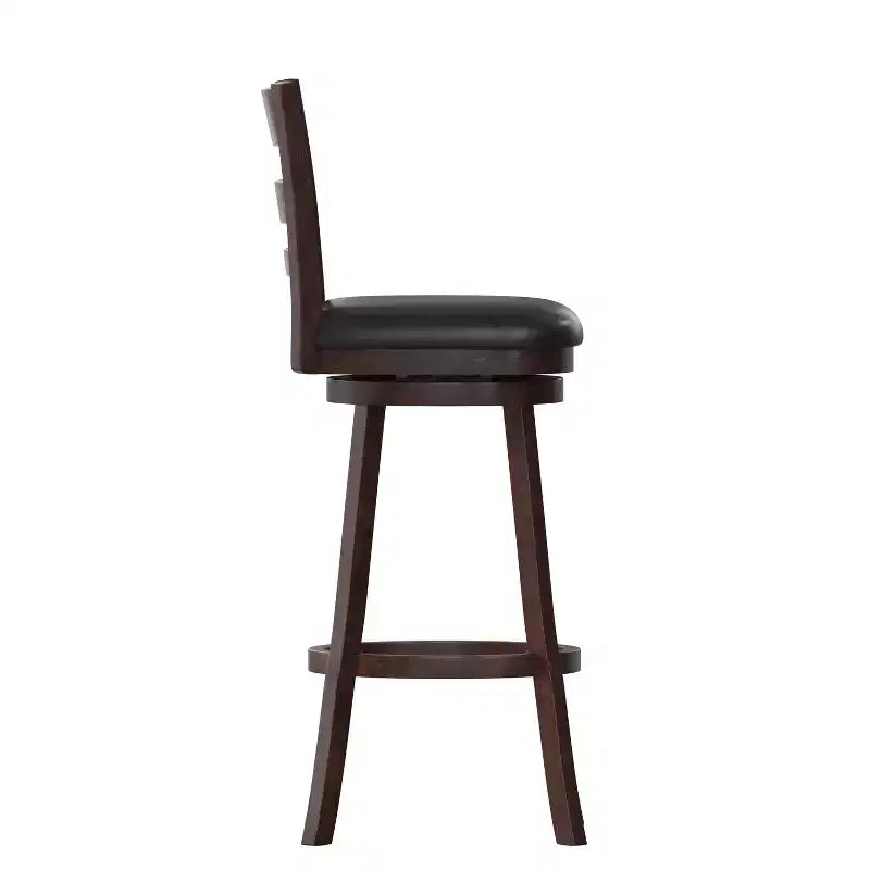 Sgabello da bar girevole con schienale a pioli in vinile nero/legno di quercia anticato per 1 persona