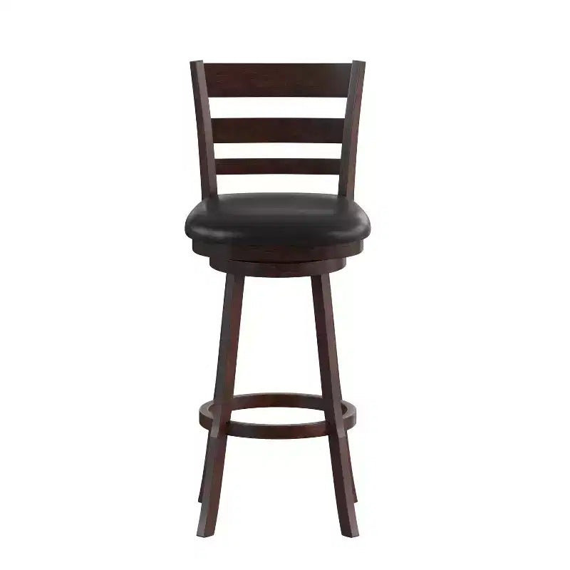 Sgabello da bar girevole con schienale a pioli in vinile nero/legno di quercia anticato per 1 persona