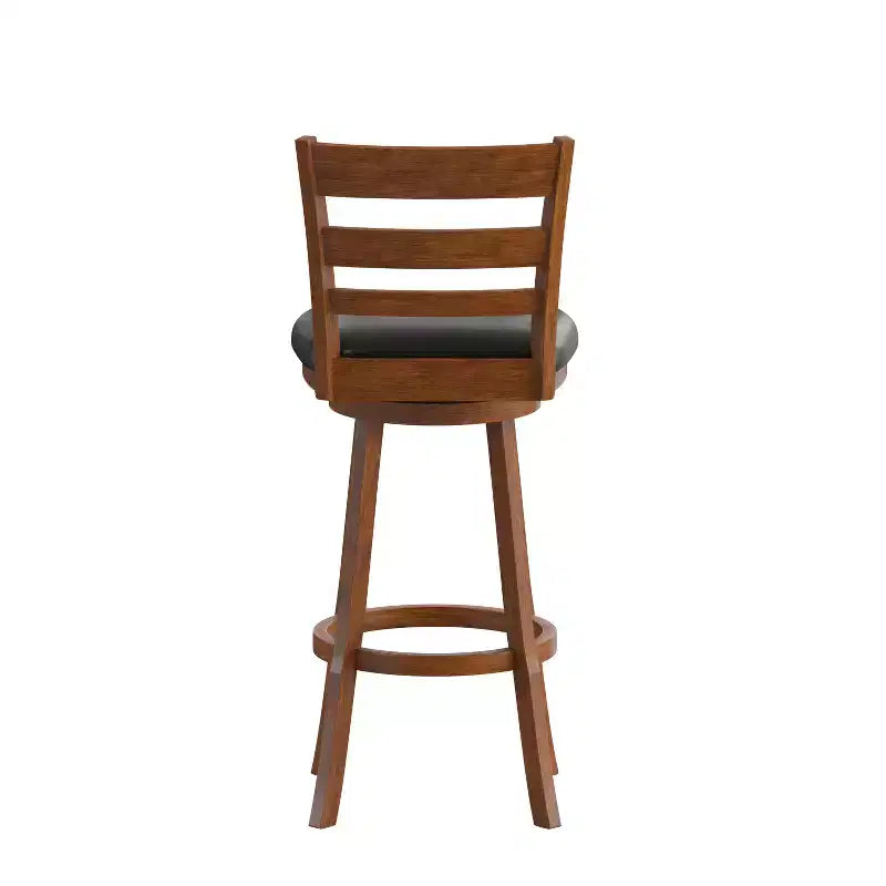 Sgabello da bar girevole con schienale a pioli in vinile nero/legno di quercia anticato per 1 persona